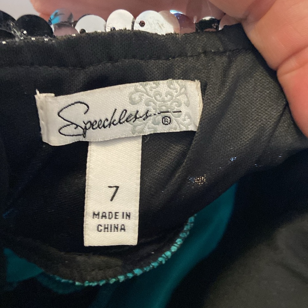 Speechless Strapless Black Teal Sequin Gathered D… - image 4